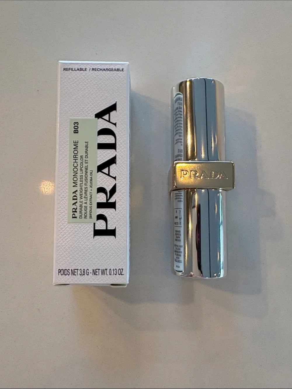 Prada Monochrome Hyper Matte Lipstick in shade B03 Mahogany